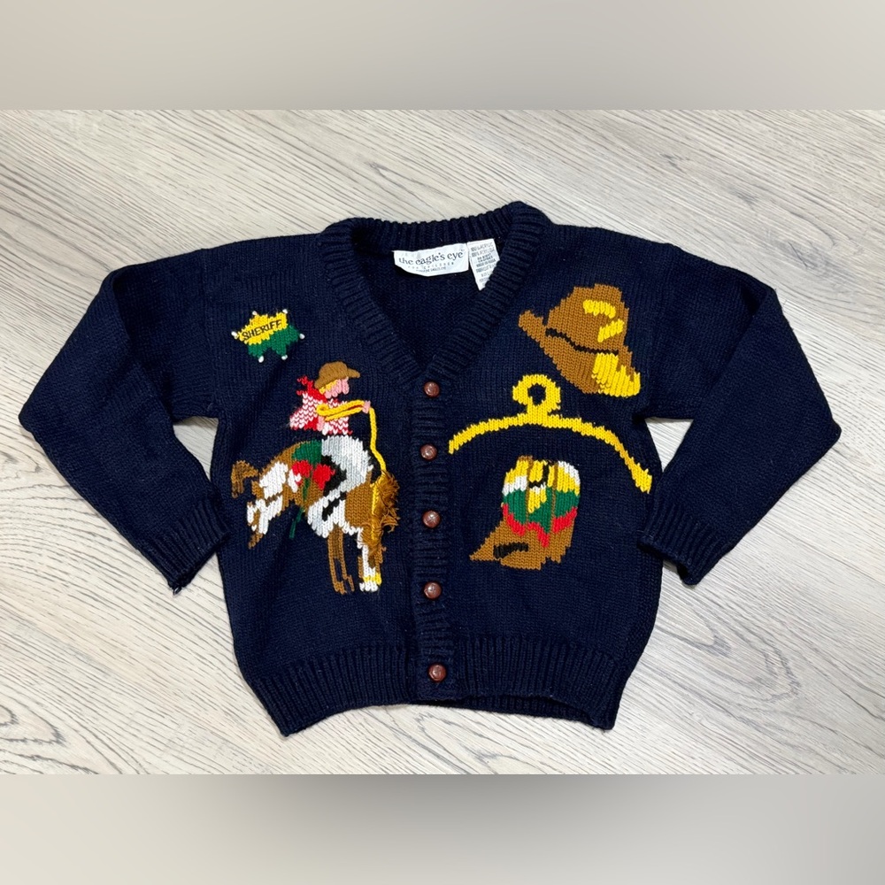 VINTAGE 90’s Eagle's Eye For Children Cowboy Western Knit Cardigan Size L NEW